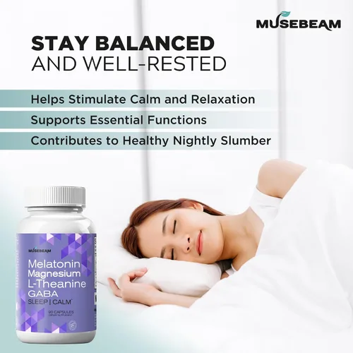 Vista 2 de MuseBeam Glicinato de magnesio 275 mg melatonina 5 mg L-teanina 200 mg GABA 100 mg cápsulas - Suplemento de apoyo nocturno para dormir para hombres