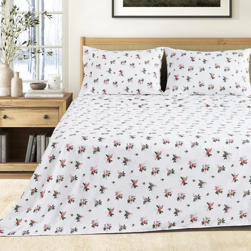 Vista 14 de Juego de sábanas de microfibra estampada de 3 piezas tamaño individual - Sábanas y fundas de almohada cepilladas ultra suaves - Resistentes a las 21