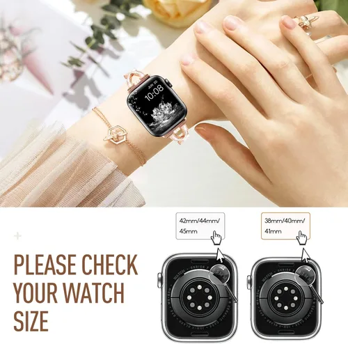 Vista 5 de for Apple Watch Band 38mm 40mm 41mm 42mm 44mm 45mm 46mm 49mm iWatch Bands Series 11 10 9 8 7 6 5 4 3 SE Bling Metal Bracelet Women Dressy Cute Strap
