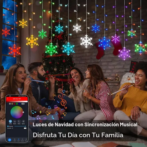 Vista 4 de Luces inteligentes de carámbano de copo de nieve de Navidad, 16.4 pies, 192 LED, 16 gotas, control remoto con aplicación enchufable en 16 millones