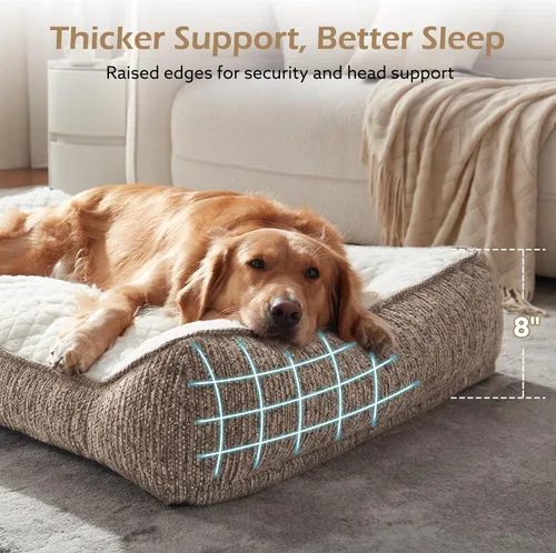 Vista 2 de JOEJOY Camas ortopédicas XL para perros de tamaño grande, extra gruesas, con apoyo y laterales, sofá cama ultrasuave para perros grandes, color Beige