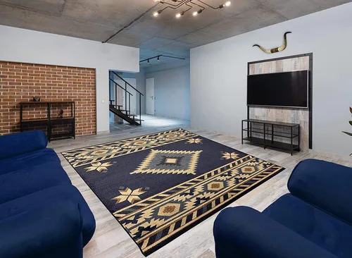 Vista 30 de Nevita Collection Southwestern Native American Design Area Alfombra geométrica (azul, 5'3" redondo)
