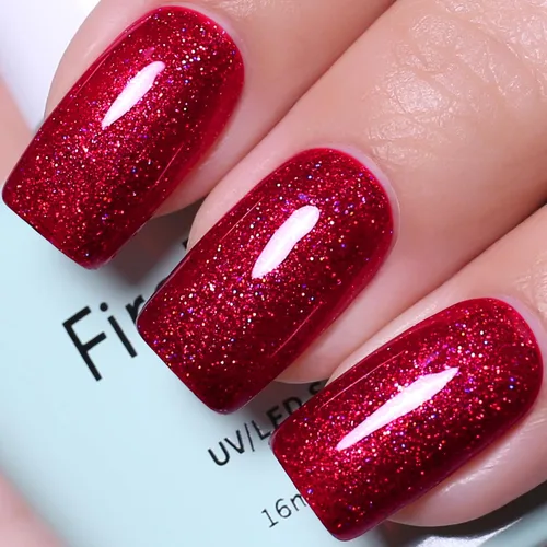 Vista 9 de Esmalte de uñas de gel rojo perla, 0.54 onzas líquidas, botella grande UV/LED, esmalte de gel rojo para primavera y verano