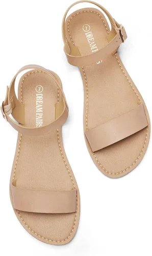 Vista 4 de DREAM PAIRS - Sandalias bajas de verano, flexibles, con correa al tobillo, punta abierta, para mujer