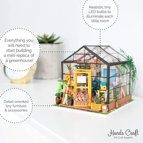 Vista 2 de Hands Craft Kit de casa de muñecas en miniatura de Cathy's Flower House modelo 3D edificio de casa pequeña con luces LED, piezas prefabricadas
