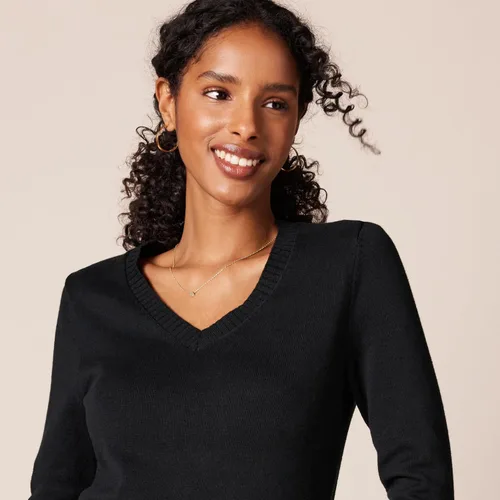 Vista 4 de Suéter Tienda Essentials para mujer, 100% algodón, de manga larga, con cuello en V
