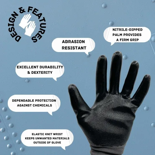 Vista 3 de PackagingSuppliesByMail PSBM Nitrile Coated Safety Work Gloves, Dipped Coating For Grip With Breathable Backing