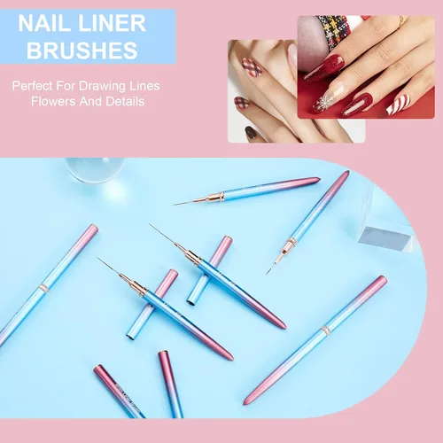 Vista 2 de Shince Chance - Juego de pinceles para arte de uñas, 6 pinceles de diseño de uñas para esmalte de gel, dibujo fino, pequeños detalles, pintura
