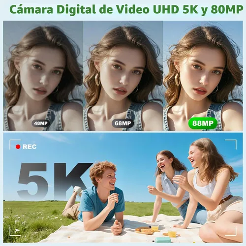 Vista 3 de Cámaras digitales 5K 80MP para fotografía con trípode 2 baterías 64GB Dual Screen Autofocus Vlogging Camera for YouTube,Compact Point and Shoot