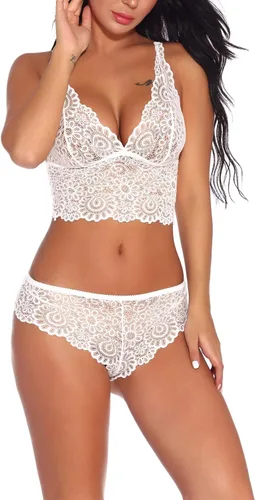 Vista 6 de Conjunto sexy de bralette y bragas de encaje para mujer (2 piezas, talla S-XXL)