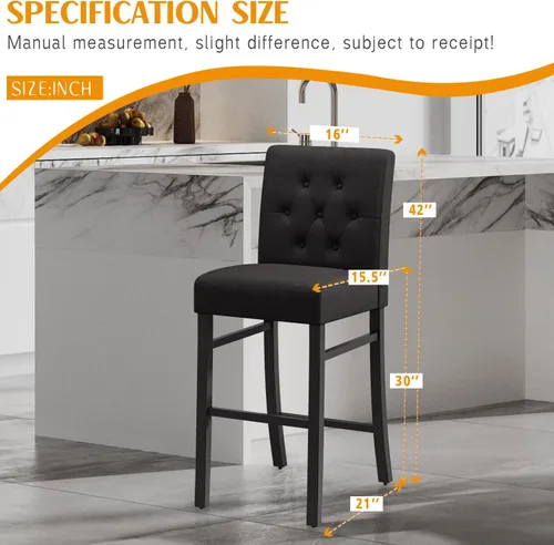 Vista 10 de Juego de 4 taburetes de bar de 30 pulgadas de altura de mostrador con respaldo de tela, sillas de bar modernas con altura de asiento, taburetes