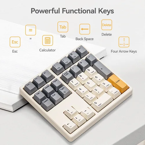 Vista 3 de Teclado numérico mecánico, teclado numérico USB con cable de 34 teclas, retroiluminado, blanco intercambiable en caliente, con teclas PBT