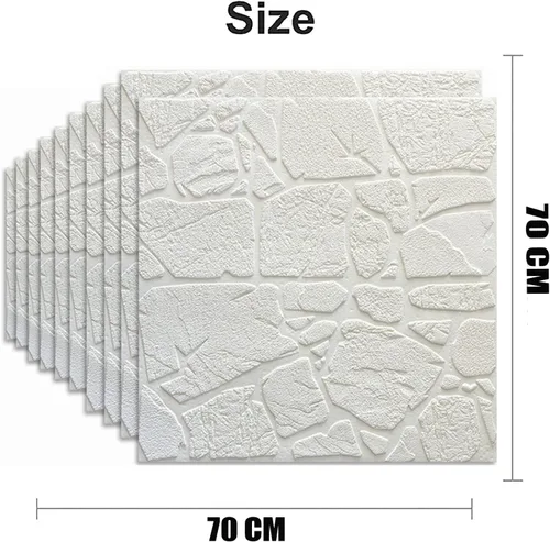 Vista 2 de Paquete de 10 paneles de pared autoadhesivos de ladrillo 3D, color blanco, 27.6 x 27.6 in, moderno, impermeable, aspecto de piedra, efecto 3D