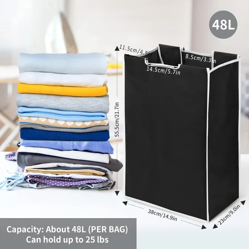 Vista 2 de Jhua - 3 bolsas de repuesto para clasificador de ropa sucia, paquete de 3 bolsas de repuesto extraíbles para carrito de ropa grande, bolsas