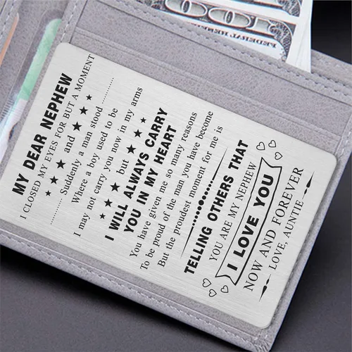 Vista 3 de Yobent Regalos de sobrino de la tía, tarjeta de cumpleaños de sobrino feliz, tarjeta de billetera personalizada regalo de tía favorita