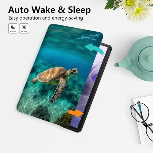 Vista 100 de Funda para tablet Fire 7 (12ª generación, versión 2022), delgada, a prueba de golpes, delgada, de piel sintética, con función de apagado/encendido