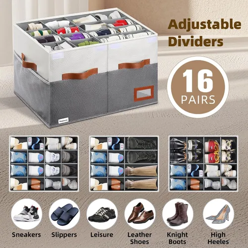 Vista 4 de Supowin Organizador de Zapatos para Armario, Cajas de Almacenamiento de Zapatos Plegables con Tapa y Divisores Ajustables, Contenedores