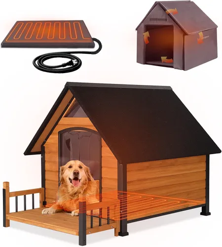 Vista 22 de GUTINNEEN - Casa térmica para perros con aislamiento para exteriores, resistente a la intemperie, con almohadilla térmica controlada por termostato