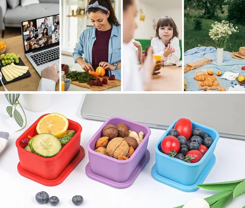 Vista 6 de KOLUTI Paquete de 3 recipientes pequeños de silicona para aperitivos, 6 onzas, apilables, salsa de puré, condimentos, almacenamiento de alimentos