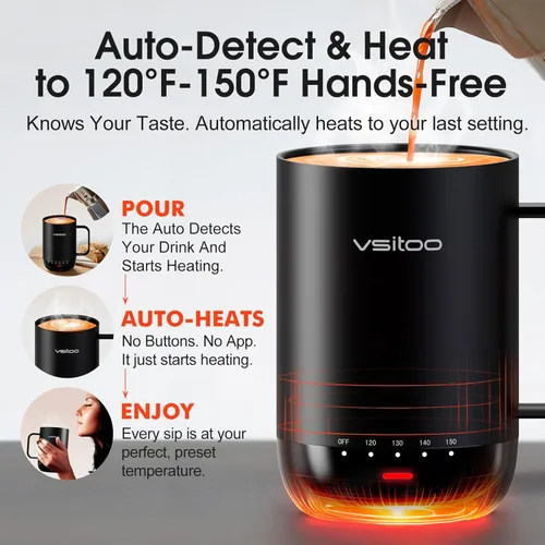 Vista 2 de Vsitoo S3 Pro - Taza de café autocalentable de 16 onzas con sensación automática que se calienta a 120-150 ℉ 2-4 Hour Battery, 5400mAh, IPX7