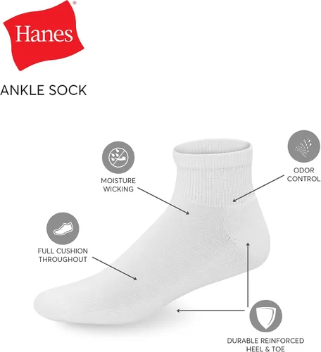 Vista 2 de Hanes Calcetines tobilleros acolchados X-temp para hombre (paquete de 12 pares)