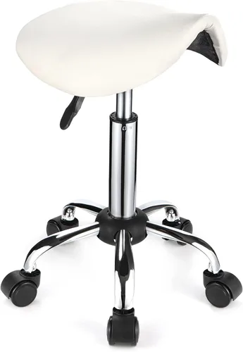 Vista 8 de Silla de montar con ruedas de cuero PU silla giratoria ajustable altura silla negro