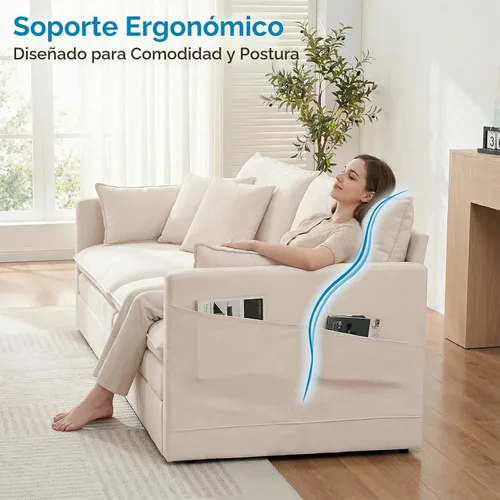 Vista 9 de Mjkone Sofá cama extraíble tamaño Queen de 78 pulgadas de ancho, color beige
