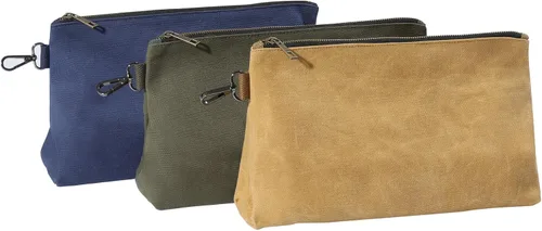 Vista 6 de Bolsa de herramientas de lona encerada, bolsa de herramientas resistente con cremallera suave y bolsa multiusos con mosquetón
