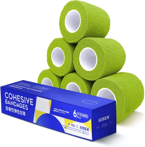 Vista 10 de RISEN Vendaje Cohesivo 2" x 5 Yardas, 6 Rollos, Vendaje Autoadherente Cinta Médica, Gasa de Primeros Auxilios Adhesiva Flexible Transpirable Ideal