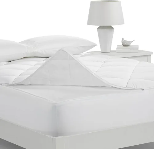 Vista 2 de Serta Luxury Firm - Protector de colchón acolchado 100% algodón con relleno de fibra de enfriamiento, individual, color blanco