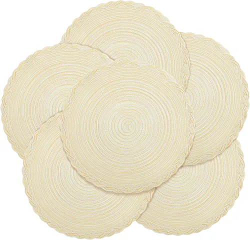Vista 17 de fanquare Juego de 4 manteles individuales redondos color beige de 15 pulgadas con borde de encaje, estilo francés, trenzados, antideslizantes
