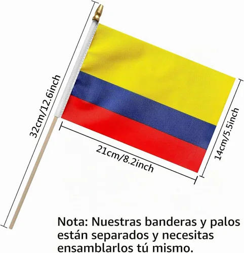 Vista 2 de TSMD Mini banderas colombianas de mano, 5 x 8 pulgadas, paquete de 12