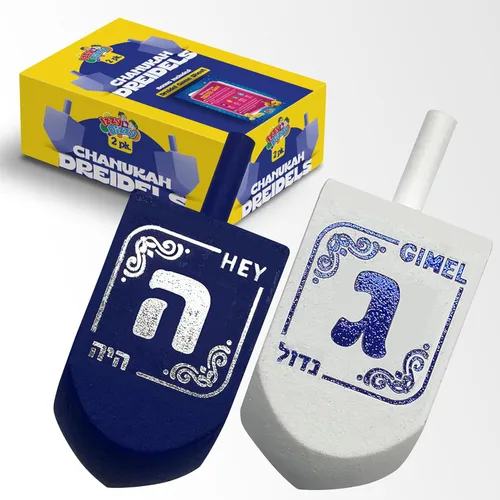 Vista 2 de Izzy 'n' Dizzy Hanukkah Dreidels - Dreidel de madera extragrande azul y blanco - 2