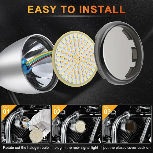 Vista 6 de LivTee Señales de giro delanteras extremadamente brillantes y panel de luces LED Switchback de funcionamiento con base 1157 compatible con Harley