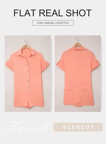Vista 3 de BLENCOT Mono de verano con botones para mujer, casual, cuello en V, manga corta, con bolsillos