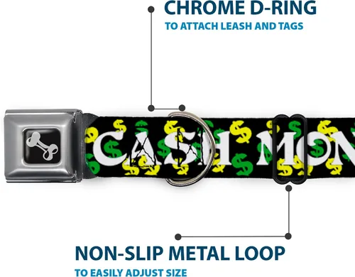 Vista 5 de Buckle-Down Collar de perro hebilla de cinturón de seguridad en efectivo dólar negro blanco amarillo verde, multicolor, 1.5 pulgadas de ancho - Se