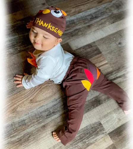 Vista 3 de HINTINA Baby Boy First Thanksgiving Outfits Bodysuit Pants Clothes Set