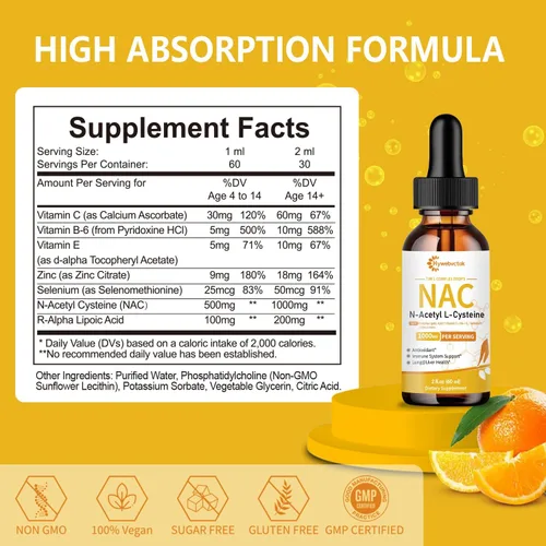 Vista 2 de Líquido NAC Gotas 1000 MG,NAC Suplemento Líquido N-Acetil