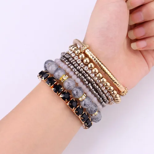 Vista 5 de MILACOLATO 4 Sets Bohemian Bracelet Sets for Women Multi-Color Bohemian Stackable Stretch Natural Stone Beaded Bracelets Layered Adjustable Boho