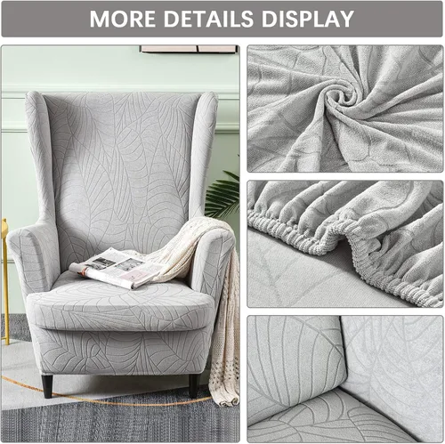 Vista 3 de Funda impermeable para silla con respaldo de ala, fundas elásticas de jacquard para silla con respaldo de ala de 2 piezas, funda de sofá