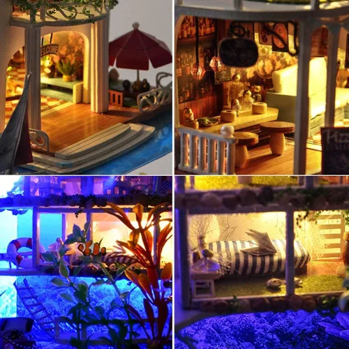 Vista 4 de Roroom DIY Miniature and Furniture Dollhouse Kit,Mini 3D Wooden Doll House Craft Model Villa Style with Dust Cover and Music Movement,Creative Room