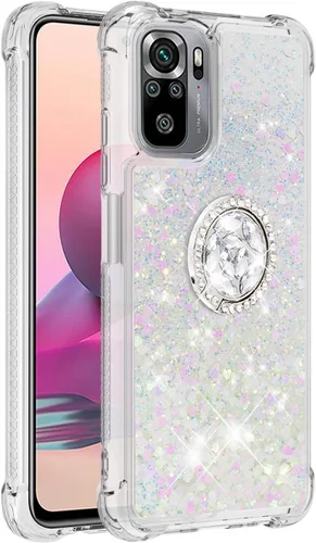 Vista 3 de CCSmall para Xiaomi Redmi Note 10 4G Glitter Case para Mujeres LSZ Colorido Linda cubierta de teléfono de TPU suave y transparente con anillo