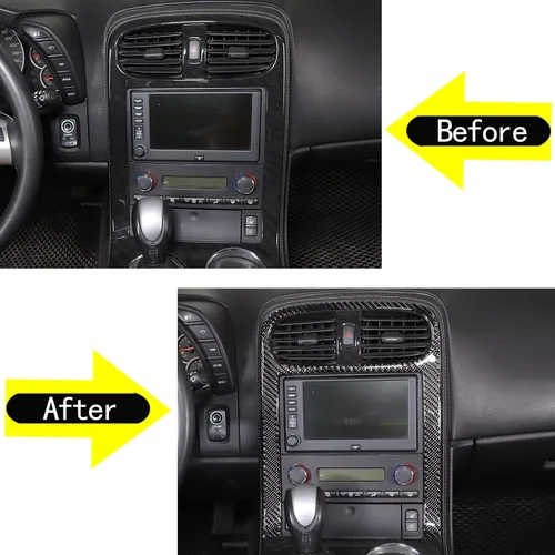Vista 4 de PIUGILH Panel de control central de coche, fibra de carbono suave, marco de panel antiarañazos, cubierta decorativa para Corvette C6 2005-2013