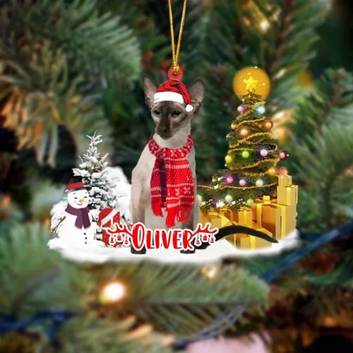 Vista 12 de NAZENTI Adorno personalizado de gato abisinio con árbol de pino, adorno de Navidad personalizado para perros amantes de las mascotas, colgante