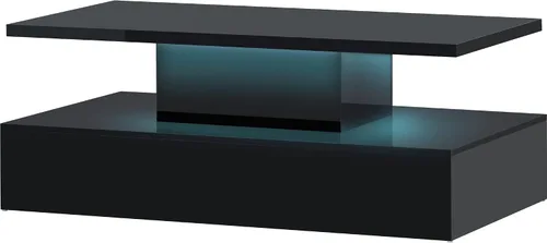 Vista 7 de Quarte Mesa de centro de estilo moderno de 2 niveles con iluminación LED de 16 colores, mesa de cóctel con control remoto y gran lugar