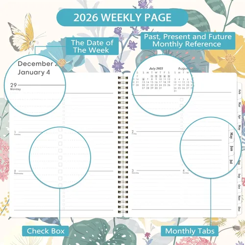 Vista 4 de Agenda 2026 - Agenda semanal y mensual de 2026, de enero a diciembre, de 8 x 10 pulgadas, papel premium, encuadernación de doble alambre, calendario