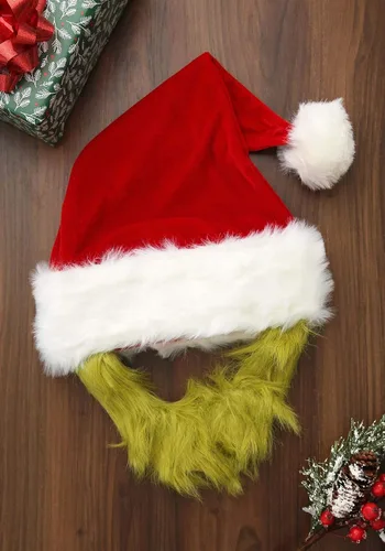 Vista 3 de Dr. Seuss The Grinch Plush Santa Costume Hat with Beard