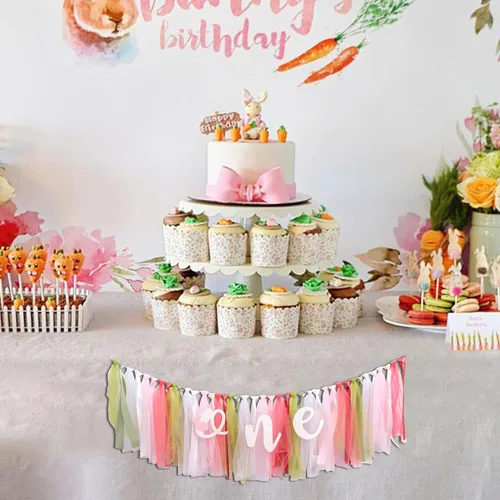 Vista 3 de Cartel de conejito para silla alta de primer cumpleaños – Cartel con texto en inglés «Some Bunny Is One» para silla alta, decoración de primer