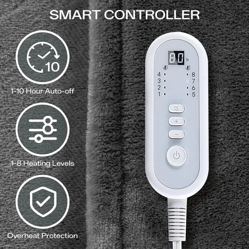 Vista 5 de Manta Térmica Eléctrica Tamaño Full 72''x84'', Manta Térmica de Franela de Doble Capa con Apagado Automático de 10 Horas y 8 Ajustes de Calor, Manta