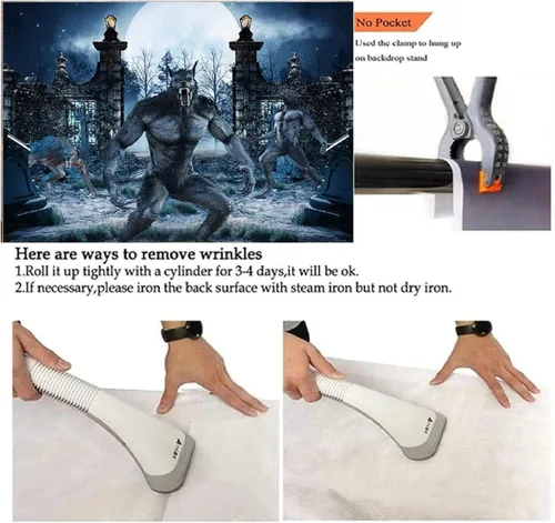 Vista 4 de Telón de fondo de fotografía de hombre lobo, noche de Halloween, fondo de cementerio aterrador, decoración de póster de baño de bebé, decoración